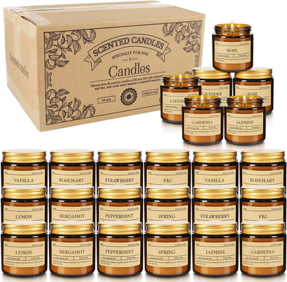 Scented Candle Set 24 Pack, Candle for Home Scented, Odor Eliminating, Stress Relief, Long Lasting Soy Wax Gift Set