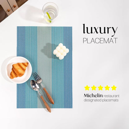 LEXMORE Placemats Set of 4 Vinyl/Plastic Woven Place Mats for Kitchen Table Indoor/Outdoor Washable Placemat Wipeable Dining Table Mats(Ocean Geode)