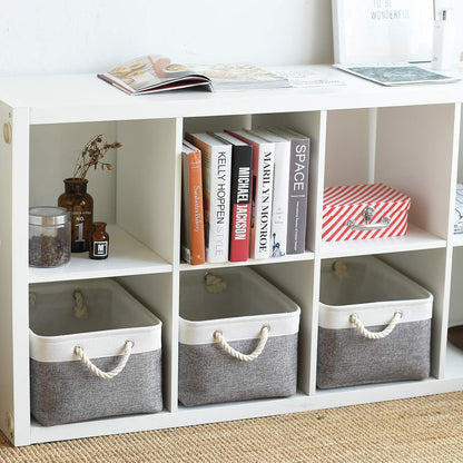 Storage Basket 16x12x8 inch Fabric Sturdy Canvas Storage Bins Organizer with Handles for Clothes and Storage Foldable Storage Boxes Cubes