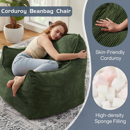 Giant Bean Bag Chair Sofa for Adults Teens, Comfy Corduroy Large Bean Bag Chairs with Armrests for Bedroom Living Room, Adult BeanBag Lazy Sofa Couch Chairs with Filler Included