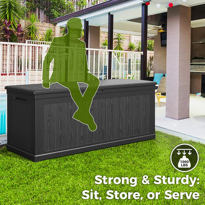 260 Gallon Outdoor Extra Large Resin Storage Box, Waterproof Deck Box Lockable & UV-Resistant, Outside Cushion Storage for Patio Furniture, Garden Tools, Pool Accessories, Black