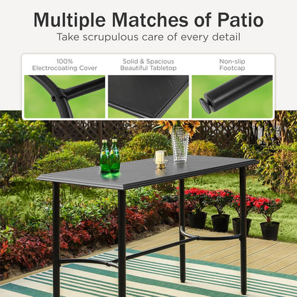 PHI VILLA Outdoor Patio Bar Table for 4-6, Counter Height Rectangle Bar Table with All Weather Metal Steel Frame Black for Outside, Yard, Garden and Deck