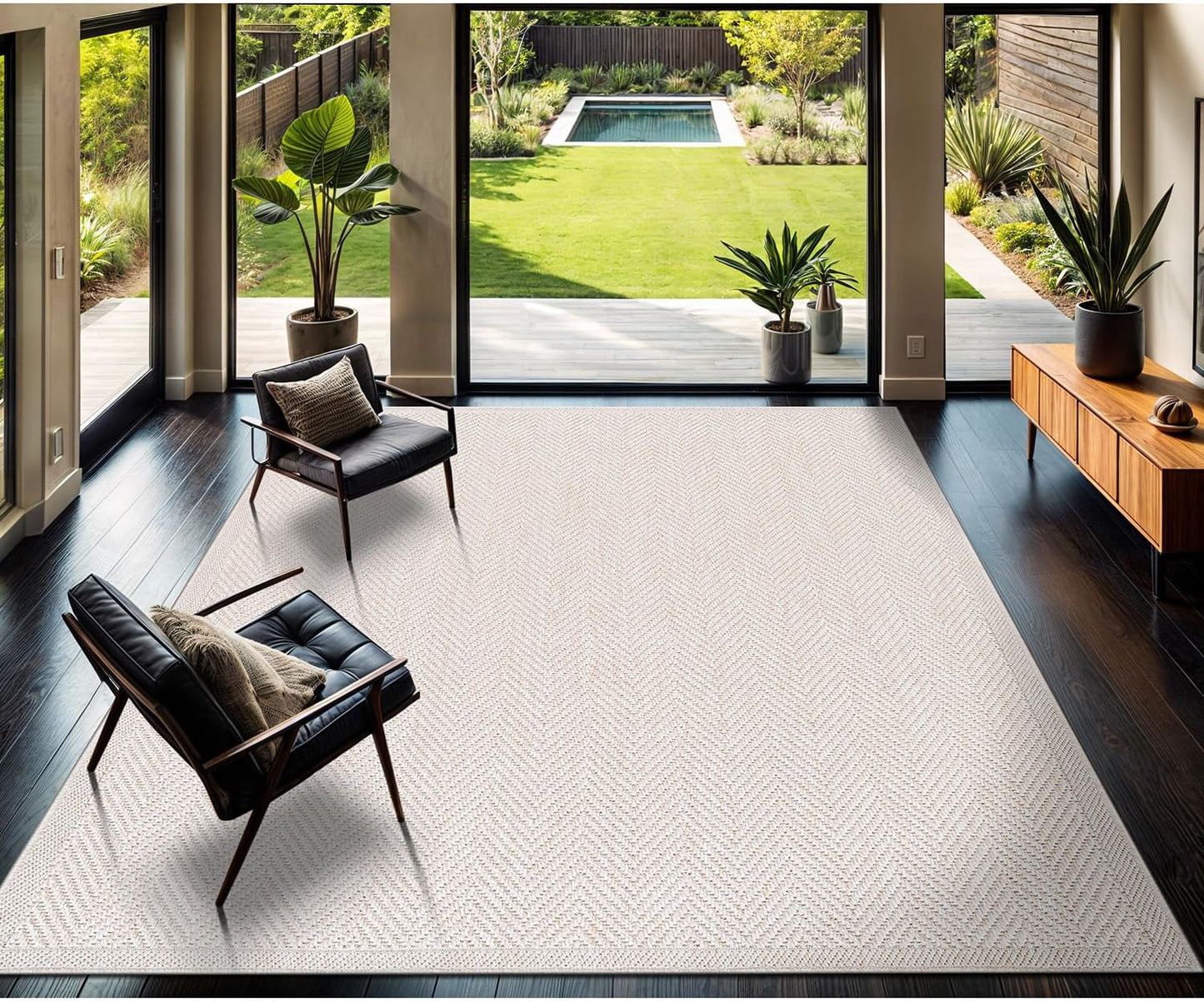 CAMILSON Easy Jute Rug 6x9, Indoor Outdoor Off-White Color Fiber Area Rugs for Living Room Patio and Bedroom Rug Herringbone Seagrass Woven Design Easy-Cleaning, Washable Outside Carpet Alfombras 6x9