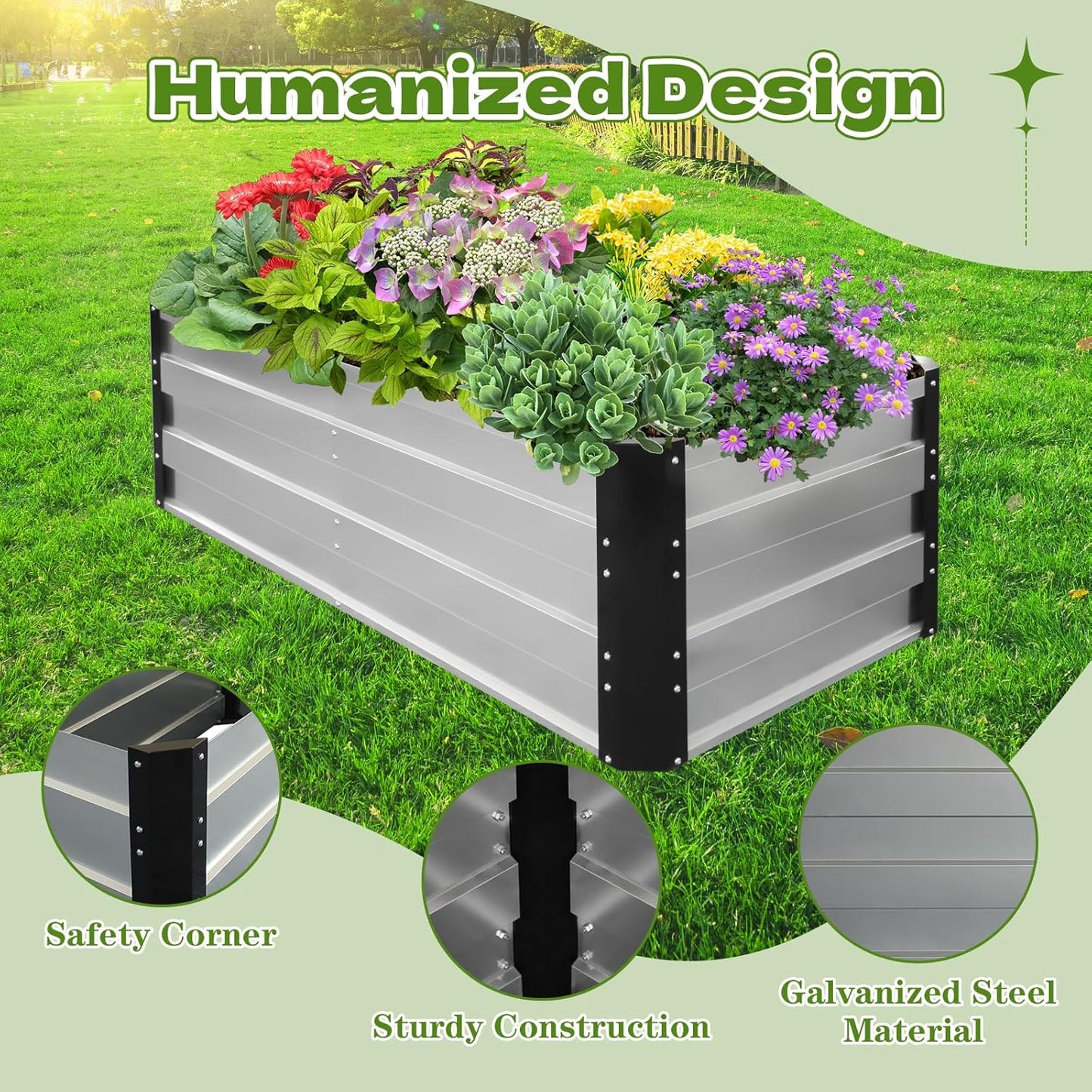 Galvanized Raised Garden Bed 6x3x2 Ft Outdoor Garden Planter Boxes Bottomless for Vegetables, Flowers, Herbs and Succulents Large Metal Raised Garden Bed (Sliver, 72''W×24''H×36''D)