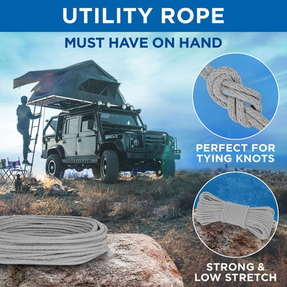 TECEUM Cotton Rope 3/16” (5 mm) – 50 FT – Strong All-Purpose Braided Rope – Natural Cotton – for Crafting, Сamping, Clothes Line, DIY, Indoor & Outdoor Use – Light Gray