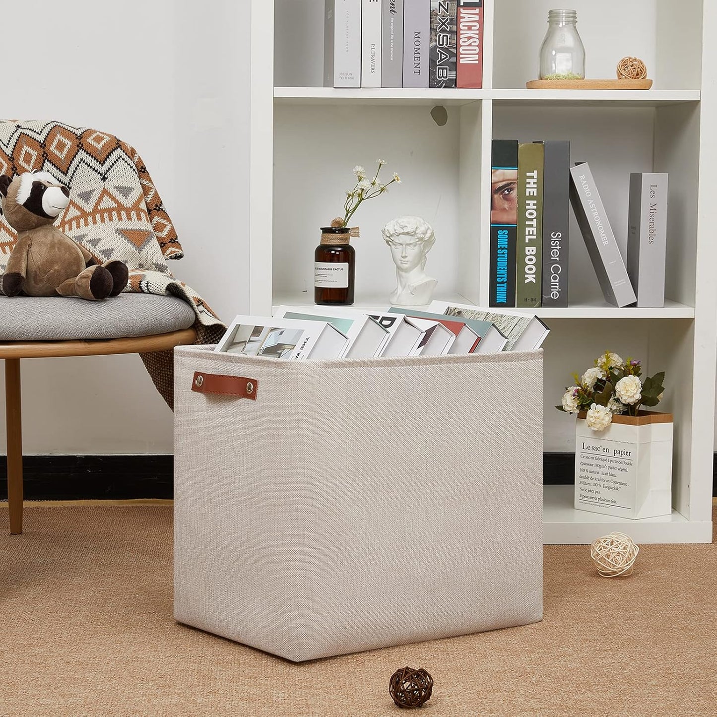 DULLEMELO Fabric Storage Basket, Large Storage Bin for Organization, Closet Storage Bins for Clothes Blankets Nursery Shelves, Collapsible Storage Container Box with Handles(Cream)