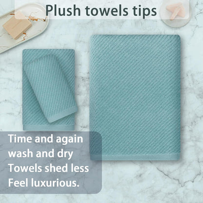 VOOVA & MOVAS Bathroom Towels Set, 100% Cotton | Quick Dry | Soft | Thick, 3 Piece Towel Set, 1 Large Bath 30" x 56", 1 Hand 18" x 28", 1 Wash Cloth 13" x 13", Bathroom Essentials, Aqua Teal