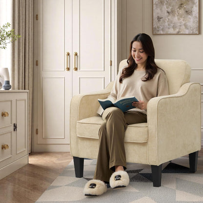 Accent Chair for Living Room, Mid Century Modern Reading Chair for Bedroom, Upholstered Armchair with Side Pockets, Comfy Single Sofa Side Chair for Office, Apartment, Small Room, Light Brown