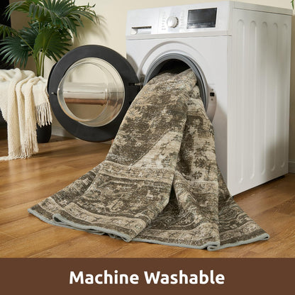 AMOAMI-2X10 Runner Rug-Washable Runners for Hallways-Soft Non Slip Bedside Rugs for Bedroom-Vintage Long Rug for Hallways Entryway Laundry Room Stair Kitchen Bathroom Brown/Coffee