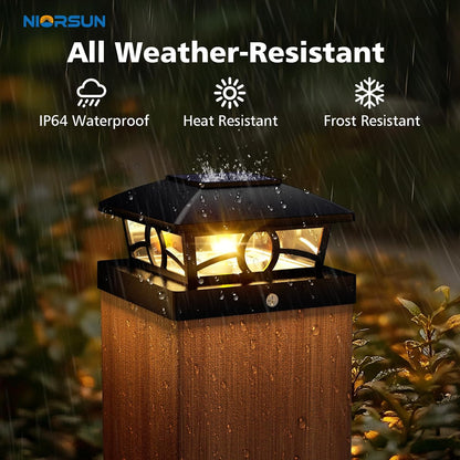 NIORSUN Solar Post Lights Outdoor, Fence Post Solar Lights Warm White Outdoor Waterproof Edison LED Bulbs Garden Patio Fence Deck Decor, 4x4 Post Caps Wood Vinyl, Black 12 Pack