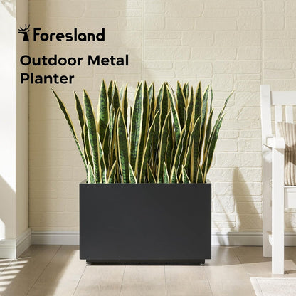 Outdoor Metal Planter Box 26Wx10Dx16H, Large Rectangular Trough Planters, Easy 5-Min Assembly, Modern Plant Container with Drainage Holes, Heavy Duty, Weather Resistant, Black