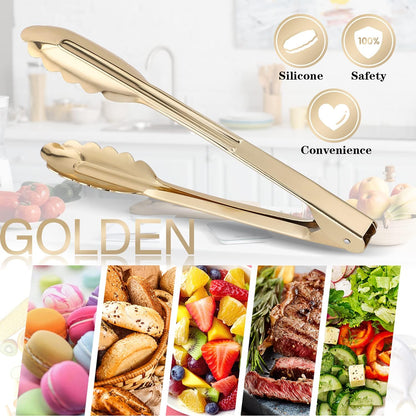 MSY BIGSUNNY 9 Inch Kitchen Food Tongs, Buffet Tongs, Serving Tongs for Cooking, Grilling, Aluminum Tongs - Set of 3 (multi color)