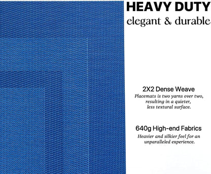 LEXMORE PlaceMats Set of 12 Vinyl/Plastic Woven Place Mats for Kitchen Table Indoor/Outdoor Washable PlaceMat Wipeable Dining Table Mats(Navy Cube)