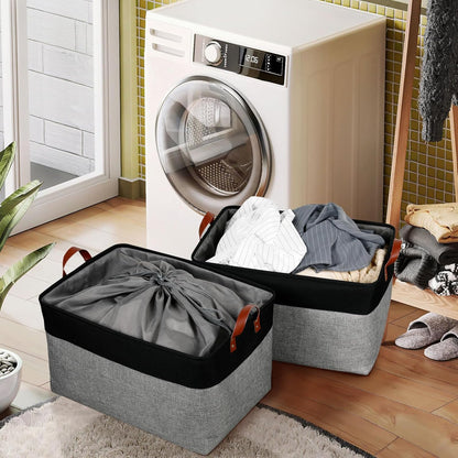 DULLEMELO Extra Large Canvas Fabric Storage Basket, 70L Foldable Closet Storage Bin with Handles, 22" Large Blanket Basket Living Room for Storage Toys, Pillows, Clothes, Books (Black&Grey)