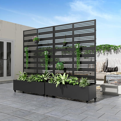 Casaphoria Metal Raised Garden Bed with Trellis and Wheels, 72"x47"x16" Planter Box for Climbing Plants, Vegetables & Vines, Features Drainage Holes and Privacy Screen (Black-Harold)