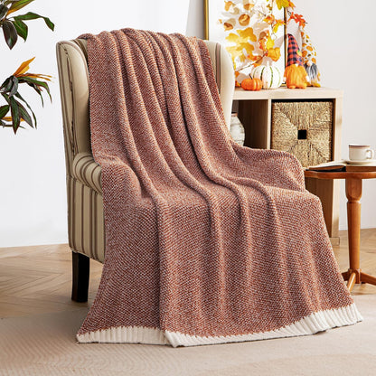 MIULEE Fall Rust Super Soft Throw Blanket for Couch, Cozy Fluffy Warm Throws Knit Blankets for Sofa, Bed, Chair, Living Room, Camping, Picnic, 50 x 60 inch