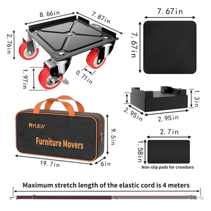 MYUEA【Upgrade Large】 Furniture Dolly,Furniture Movers with 5 Wheels,Carbon Steel Panel Heavy Duty Dolly,Furniture Lifter with 5 360° Rotatable Rubber Universal Wheels,Maximum Load 3747 LBS(Oversize)