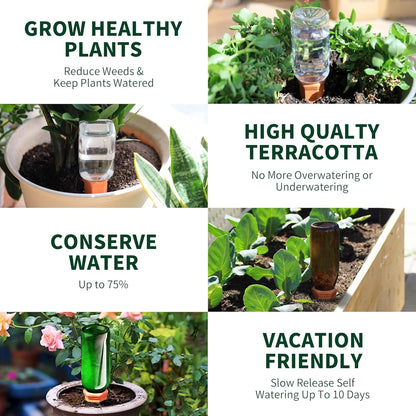 Large Terracotta Plant Watering Spikes, Automatic Plant Waterer Outdoor | Indoor Use, Vacation Clay Watering Devices System, Slow Release Self Watering Planter Insert, 6 Pack