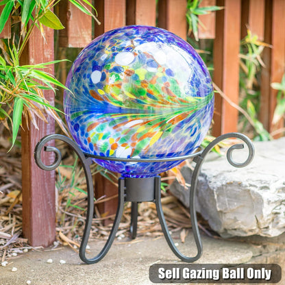VCUTEKA Gazing Ball, Glass Gazing Globe Decorative Glass Gazing Globe/Ball/Sphere Lawn Ornament for Gardens, 10-Inch, Blue Swirl