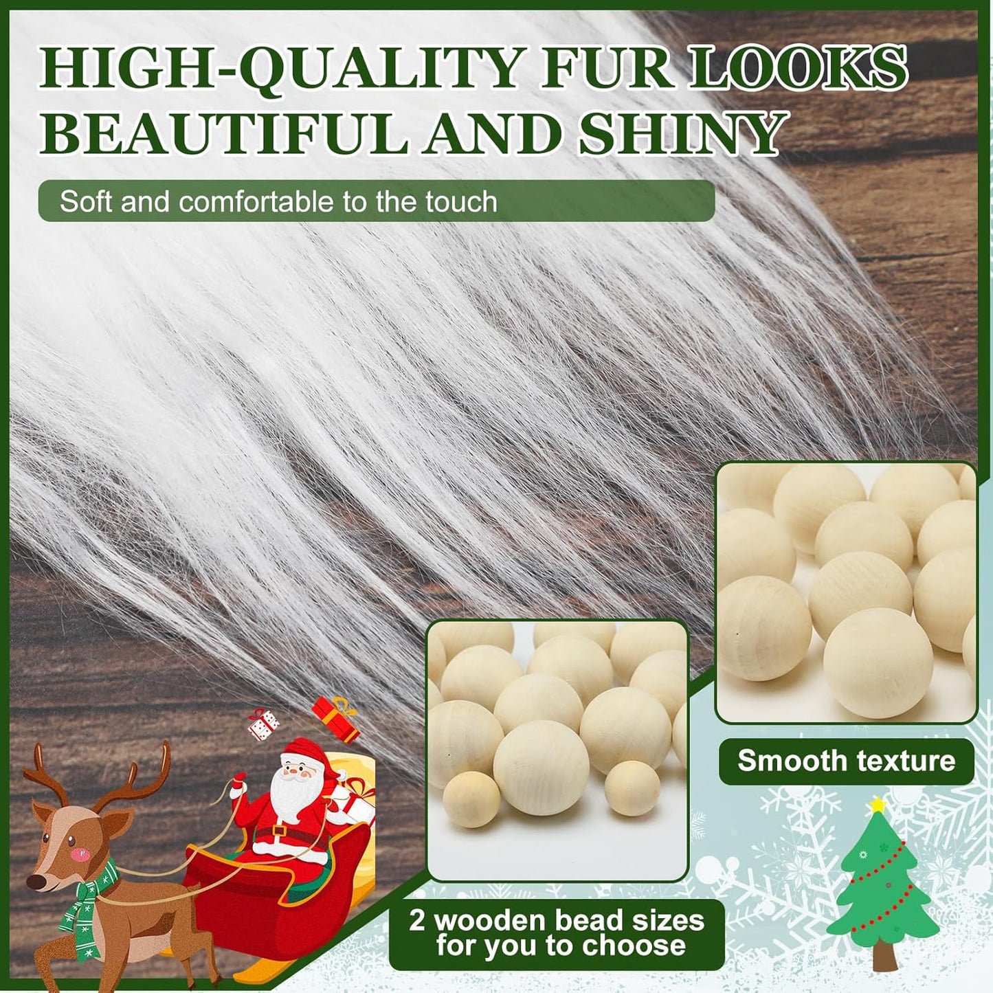60 Pcs Gnomes Beard Sets Faux Fur Pre Cut Gnomes Beard Foam Cone Foam Handmade Wood Balls for Halloween Christmas Day Crafts(White)