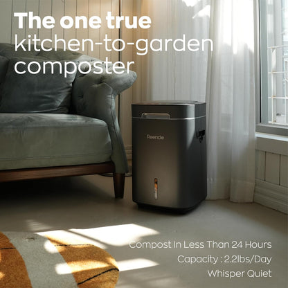 Reencle Prime Electric Composter - 14L Kitchen Composter, Decomposes Up to 2.2 lbs Food Waste Daily, Odorless Indoor Composting with Whisper-Quiet Technology & Rapid Decomposition (Silver)