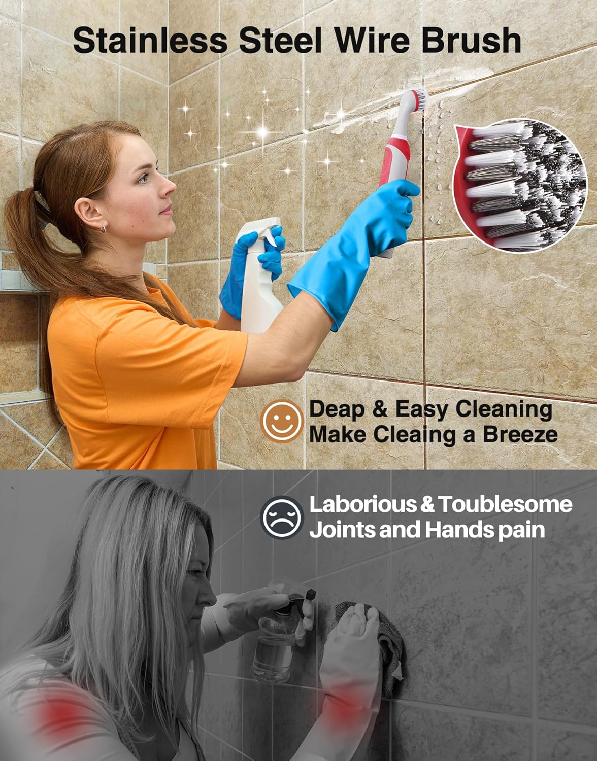 kHelfer Rechargeable Electric Grout Brush with Built-in Battery, Upgraded Stainless Steel Wire Power Brush & IPX7 Waterproof, Cordless Cleaning Brush & 5 Replacement Heads for Tile Grout Crevice