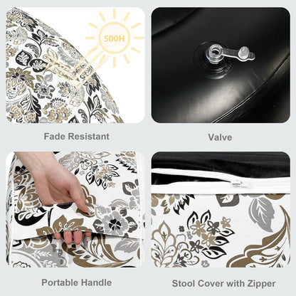 LVTXIII Inflatable Stool Ottoman Footrest with Handle, Decorative Fade-Resistant Foot Stool, Indoor or Outdoor Pouf for Home Garden and Camping Use, 21x21x9, Dailey Tan