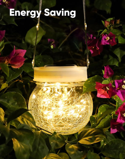 Solar Lantern Solar Lights Outdoor Waterproof 6-Pack, Solar Powered Hanging Lights Cracked Glass Hanging Globes for Christmas Decoration, Shepherd Hook, Garden Tree Ornaments, White Cap, Warm White