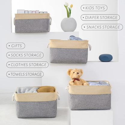 TcaFmac Cube Storage Bin, Storage Baskets for Organizing [4 Pack] Closet Organizers and Storage with Handles(Gold&Grey,15.7" L×11.8" W×8.2" H)