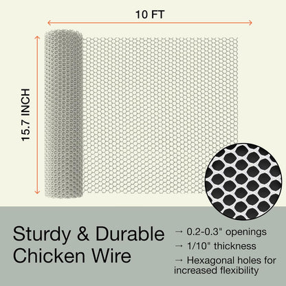 MaPorch Plastic Wire Mesh Fence - 2-Pack White 15.7 in x 10 ft - Durable Weather-Resistant Garden Fencing - Chicken Wire Fencing for Dogs Rabbits Poultry - Under Bed Blocker for Pets