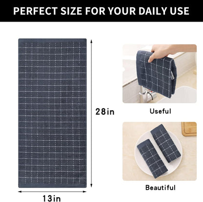 Homaxy 100% Cotton Terry Kitchen Towels(Dark Grey, 13 x 28 inches), Checkered Designed, Soft and Super Absorbent Dish Towels, 8 Pack