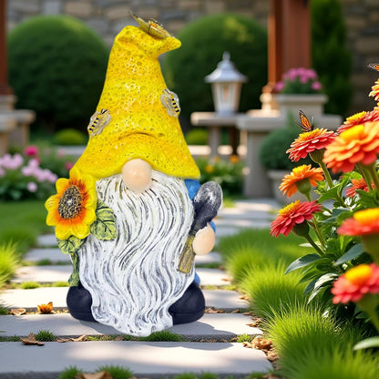 Garden Gnomes Outdoor Decor Solar Gnomes Statues with Butterfly Bee Sunflower Led Lighted Dwarf Outside Decorations for Yard Patio Lawn Ornaments Gifts for Women Mom