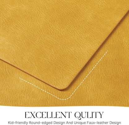 MOSAYT Vinyl Placemats Set of 8-12 X 17 Inch - Faux Leather 100% Waterproof Oil-Proof Wipeable PU Place Mats, Heat Resistant Reversible Table Mats for Kitchen, Dining, Outdoor (Yellow)