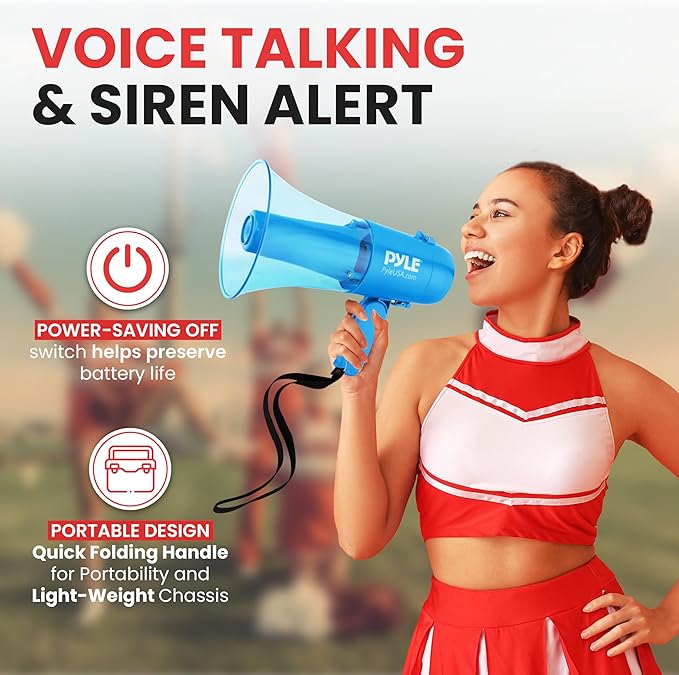 Pyle 40W Megaphone Bullhorn Speaker, Rechargeable Battery with Siren, LED Lights, Adjustable Volume, and 1000+ Yard Projection Range, Waterproof IP-X5, Ideal for Crowd Control & Indoor/Outdoor Events