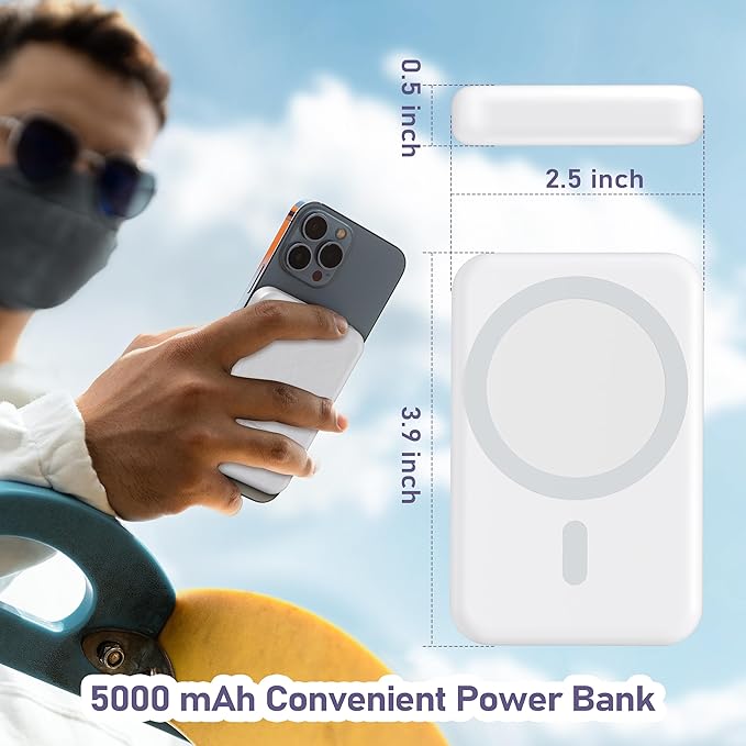 3 in 1 Wireless Charging Station: 5000mAh Removable Power Bank Charger Stand for Phone/Watch/Air Pods - Portable Magnetic Battery Pack for Air 17 16 15 14 13 12 Series White