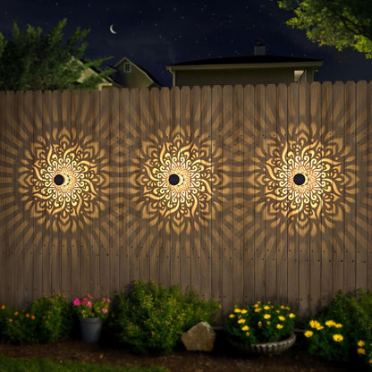2 Pack Large Solar Fence Lights Metal Solar Powered Outdoor Wall Deck Step Lights Mandala Theme Waterproof Fence Light for Garden Post Patio Backyard Yard Decor, Gardening Gifts for Women Mom Grandma