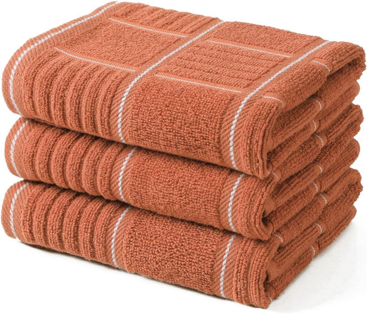 Anyi Kitchen Dish Towels Heavy Duty Absorbent Dish Cloths with Hanging Loop 100% Cotton Tea Bar Towels (16x26, Set of 3, Red)