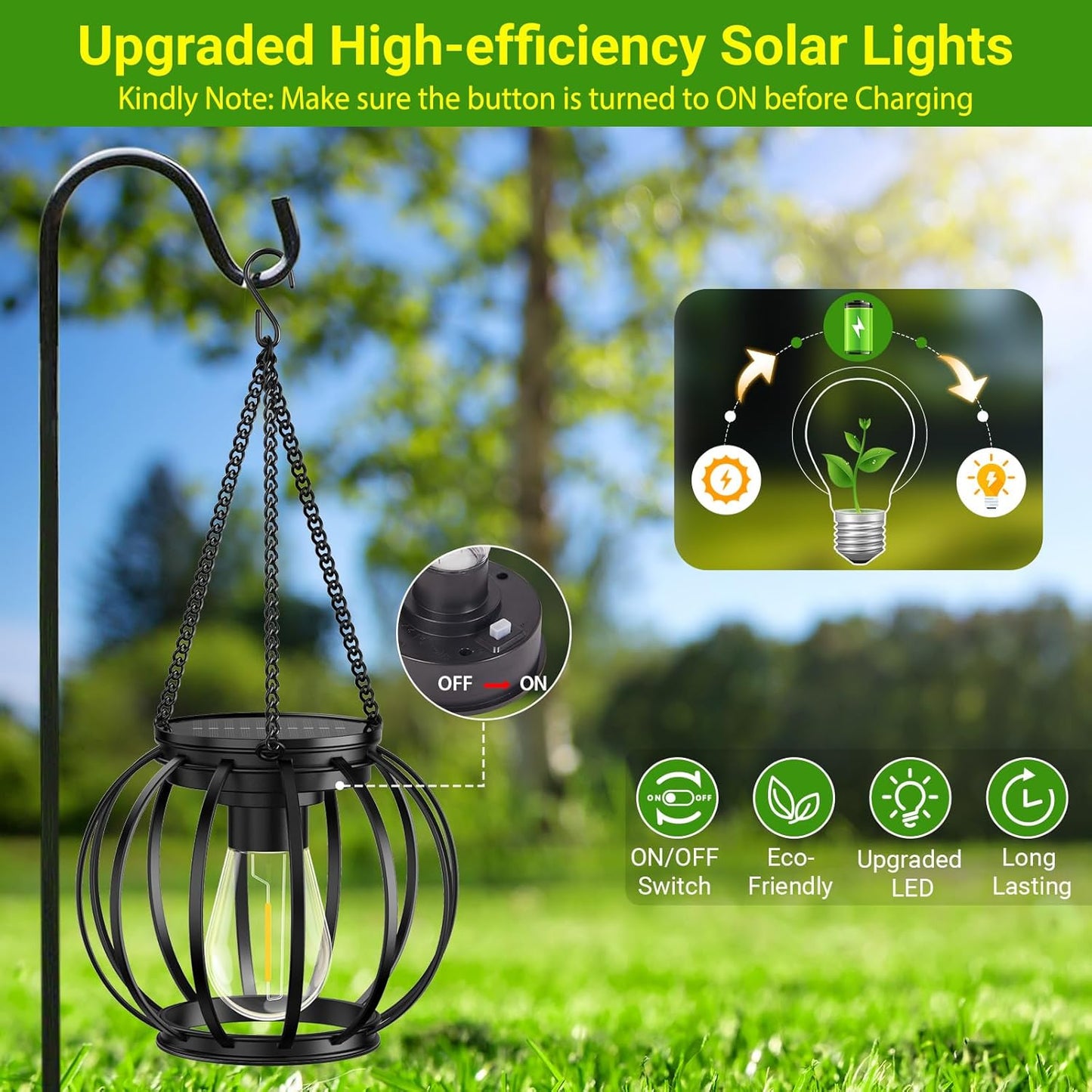 KOOPER Solar Lanterns Outdoor Waterproof, Upgraded Metal Hanging Solar Lights Outdoor Lanterns, Brighter Auto On/Off Outdoor Hanging Lantern for Yard Patio Pathway Porch Garden Decor 2 Pack