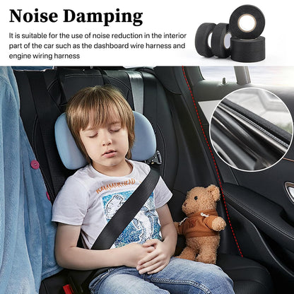 Wire Harness Tape, 0.98＂x 49FT 5 Rolls, Wiring Loom Harness, Self-Adhesive Felt Cloth Electrical Tape for Automotive Engines, Harness Wrap Protection,Noise Dampening and Cable Protection,Black