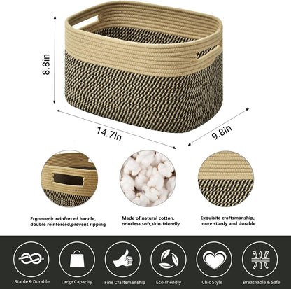 Storage Basket,Woven Baskets for Storage,Cotton Rope Baskets for Organizing,book,towel Basket,Toy Basket or Storage Bins - 3 Pack,Black and Brown
