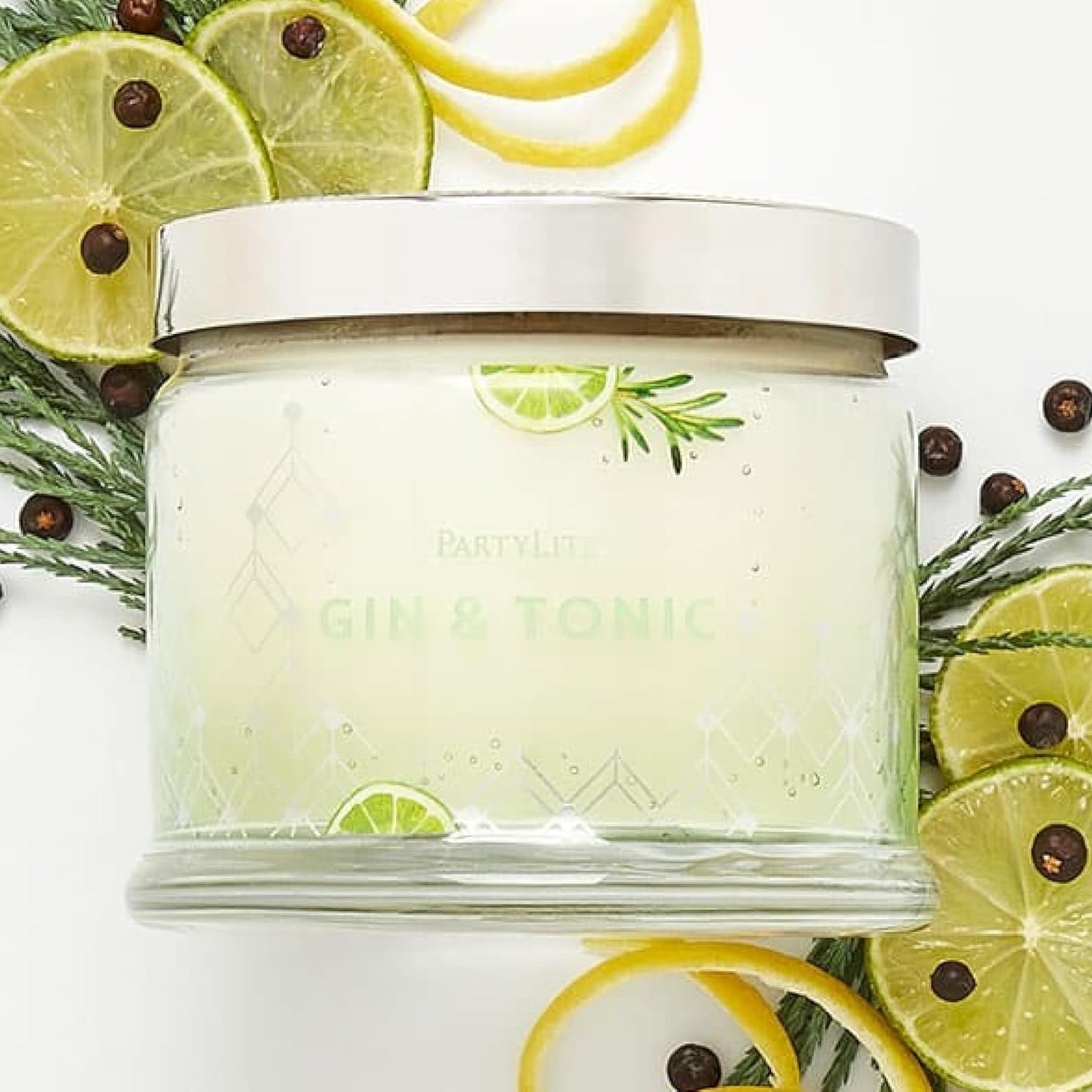 PartyLite 3-Wick Jar Candle, Highly Fragranced Clean Burning Glass Candle, 25-45 Hours Burn Time (Gin & Tonic)