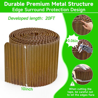 Corrugated Garden Edging,10"×20Ft Pre-Rusted Landscape Edging & Lawn Edging Border,Metal Garden Border for Flower Beds,Garden,Lawn,Raised Beds & Tree Surrounds