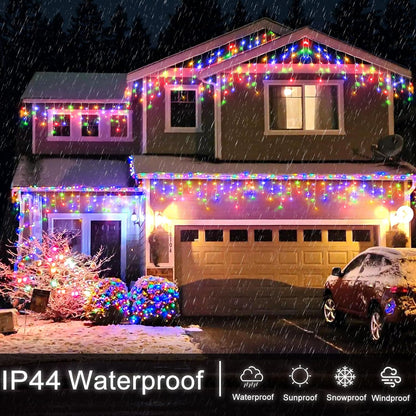 Icicle Christmas Lights Outdoor - 33ft 400 LED Icicle Lights for Outside with 75 Drops, Waterproof Plug in Christmas Light with Timer for Party, Holiday, Wedding, Christmas Decoration, Multicolor