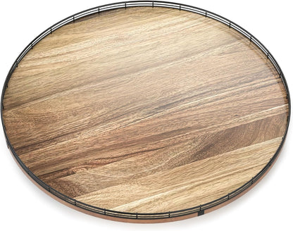 Acacia Wood 24" Lazy Susan Turntable Organizer for Table Top, Farmhouse Extra Large Round Lazy Susan for Serving Kitchen Countertop Cabinet for Charcuterie Centerpiece, Bathroom Vanity Tray Decor