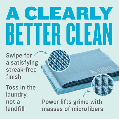 E-Cloth Microfiber Cleaning Cloth Glass Kit - Microfiber Towel Window Cleaning Kit - Microfiber Towels for Cars, Windows, Mirrors, & More - Alaskan Blue
