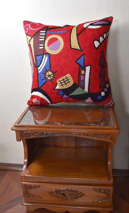 Kandinsky Red Abstract Pillow Cover Gegen Modern Pillowcase Scarlet Reds Abstract Chair Cushion Contemporary Pillow Farmhouse Pillows Couch Handembroidered Wool Size 18x18