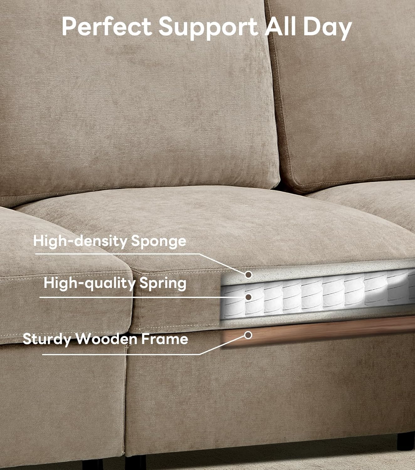 Tbfit 59" Loveseat Sofa, Chenille Small Sofa Couch, Love Seat with 2 Pillows for Small Space, Bedroom & Living Room, Khaki