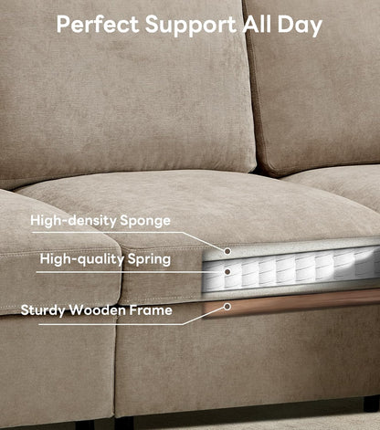 Tbfit 59" Loveseat Sofa, Chenille Small Sofa Couch, Love Seat with 2 Pillows for Small Space, Bedroom & Living Room, Khaki