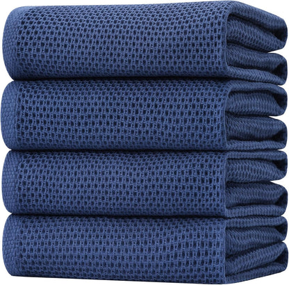 Homaxy 100% Cotton Oversized Waffle Weave Kitchen Dish Towels, Ultra Soft Absorbent Quick Drying Cleaning Towel, 20 x 28 Inches, 4-Pack, Navy Blue