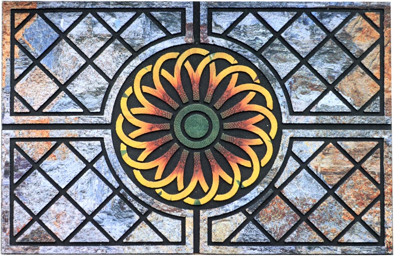 Door Mat Welcome Mat, Heavy Duty Door Mat 17.7 x 29.5 Inch Front Door Mat Rug Doormat for Outdoor Entrance Home Non-Slip Rubber Rug for Front Door, Outside, Entryway, Patio (Flower)